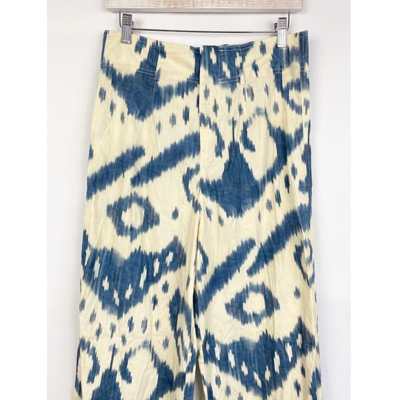 Zara Limited Edition Printed Ramie High Rise Aztec Wide Leg Trouser Pant Blue M - Picture 4 of 10